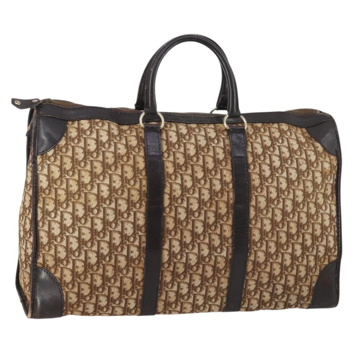 Christian Dior Trotter Canvas Boston Bag Brown Auth Gh842